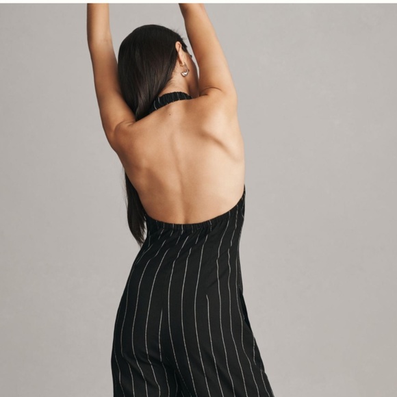Brand New LITTLE LIES PINSTRIPE HALTER NECK JUMPSUIT - Picture 4 of 13